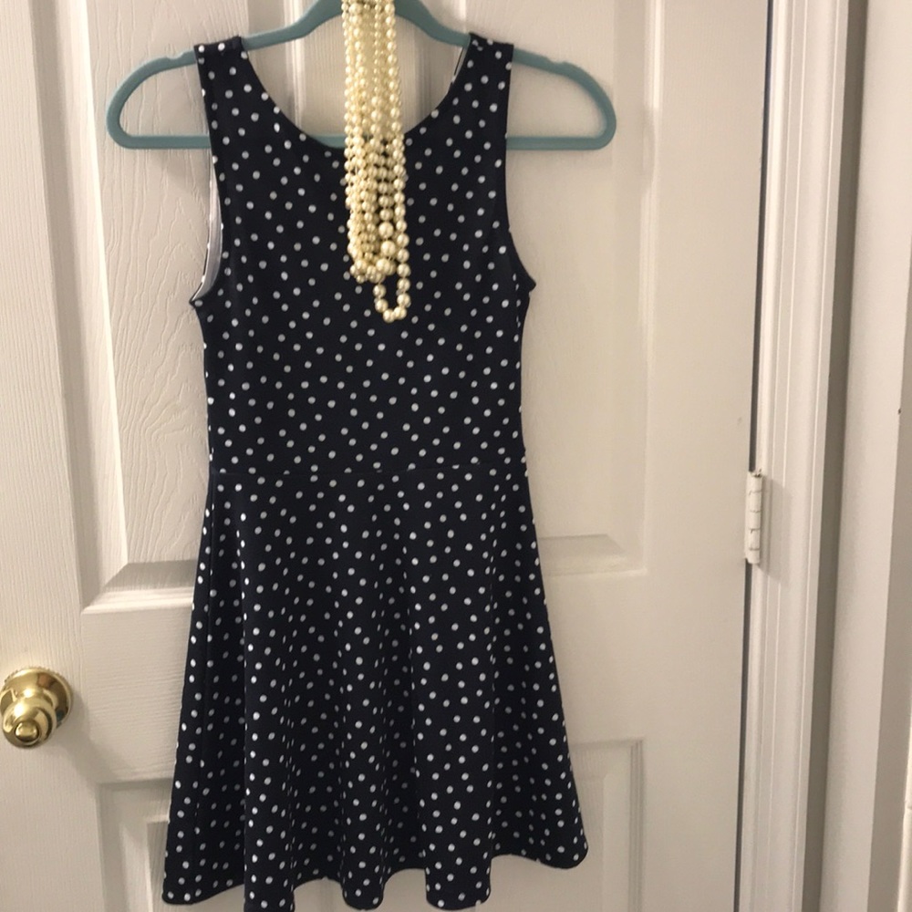 Navy blue and white polka dress